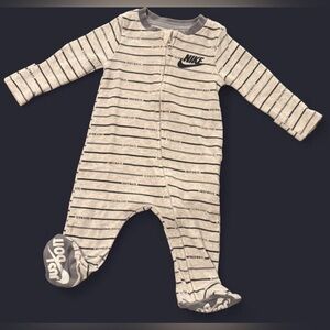 Nike Gray Striped Zip-Up Footie w/ Mitten Covers